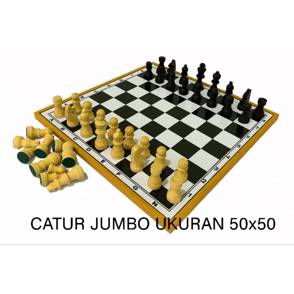 Papan catur kayu lipat lengkap dengan bidak catur ukuran jumbo 50x50