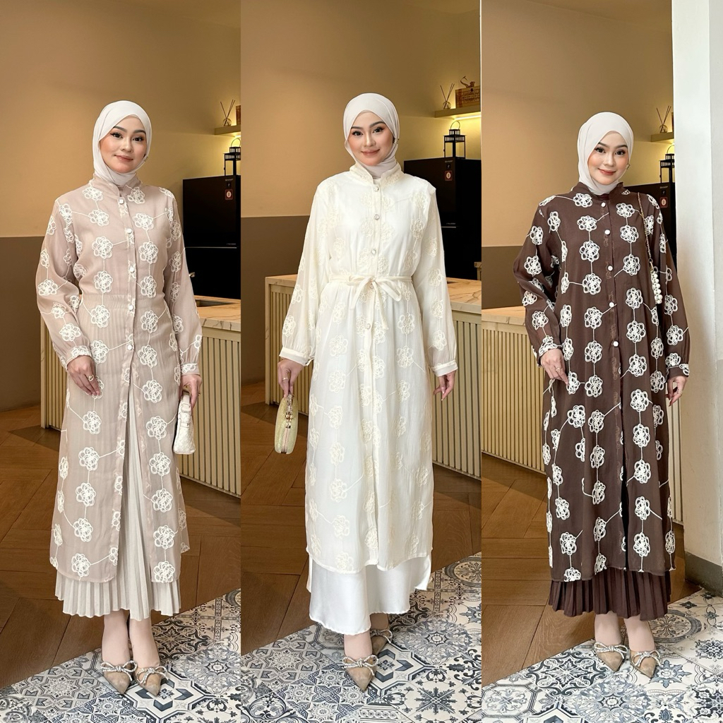 Dezhaf - Faaza Long Tunik / Tunik Silk Bordir / Tunik Lebaran
