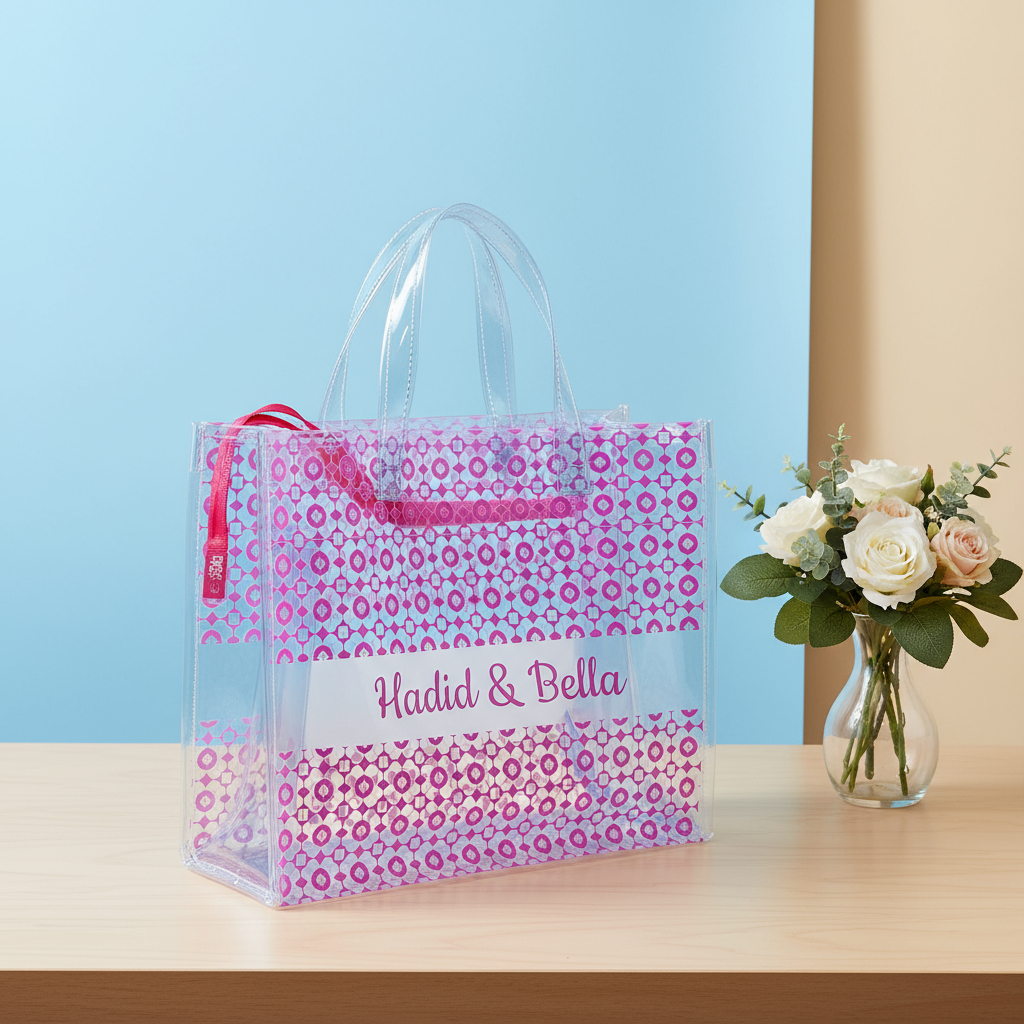 Tas Mika Bening Transparan Custom Souvenir Pernikahan Wedding Free Custom Nama