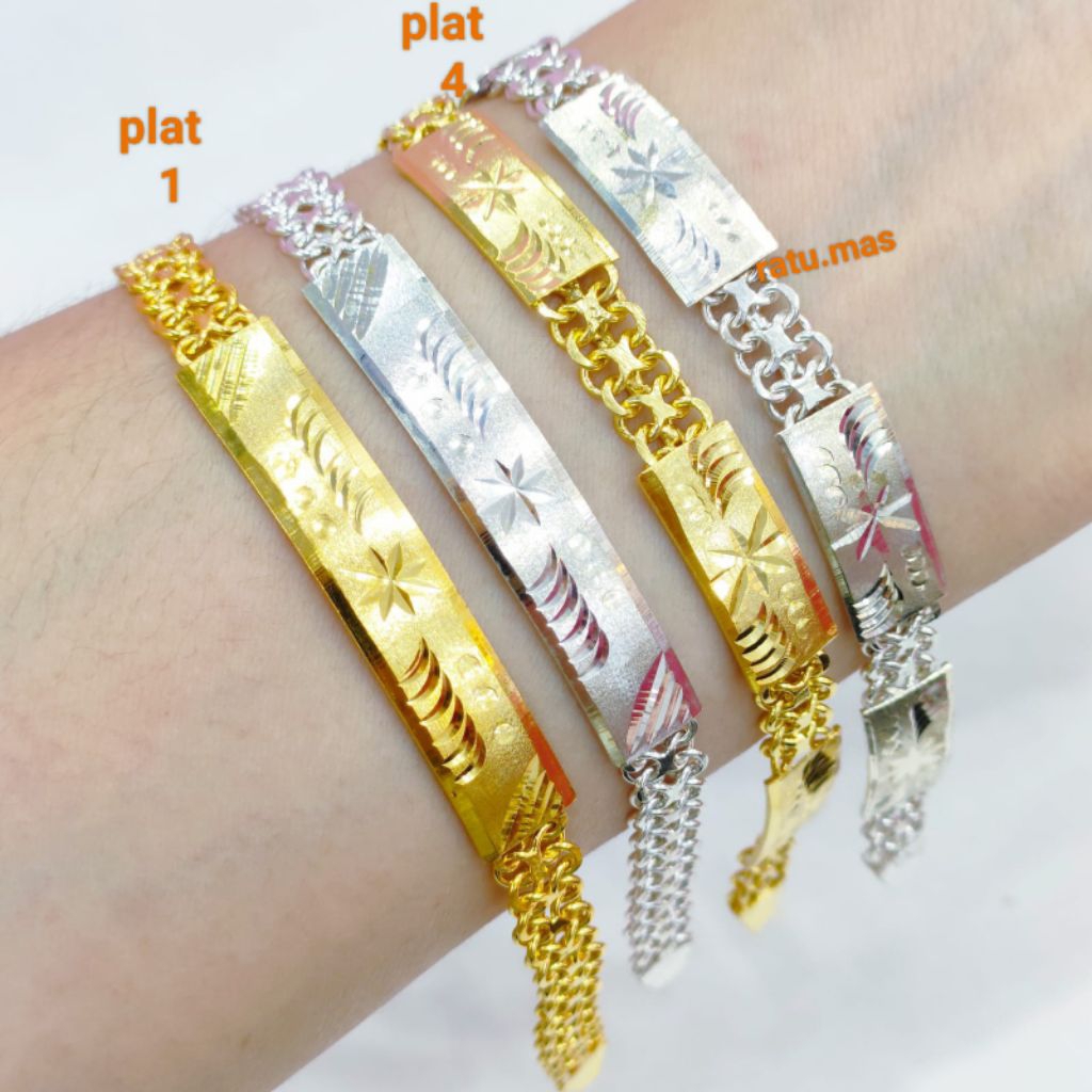 Gelang Rante Plat Dewasa Perak Asli 925 Lapis Emas