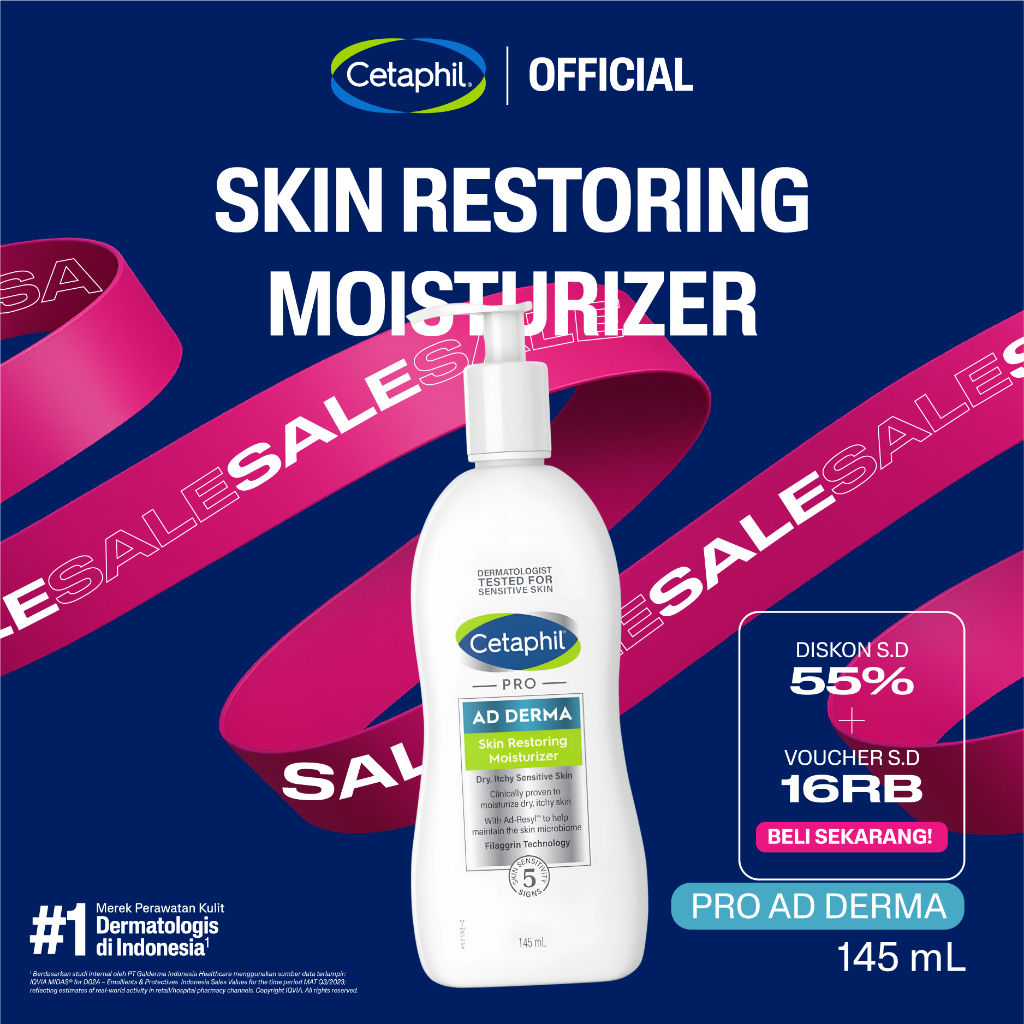 Cetaphil Pro AD Derma Skin Restoring Moisturizer 145ml dengan Ad-Resyl, Filaggrin, dan Ceramide Pele