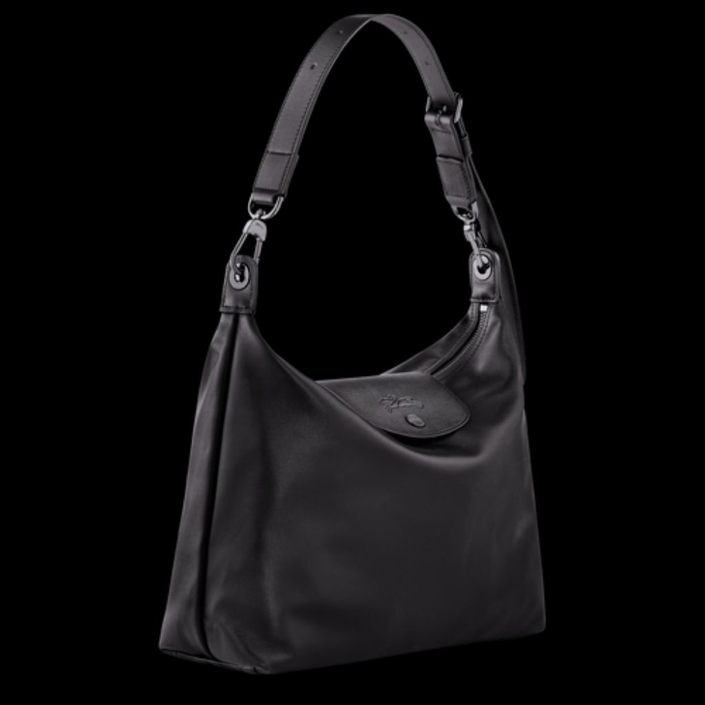 CUIR HOBO LONG CHAMP BLACK LEATHER TAS WANITA SUPER LEMBUT LEATHER/ KULIT  NYA TALI PANJANG PENDEK -