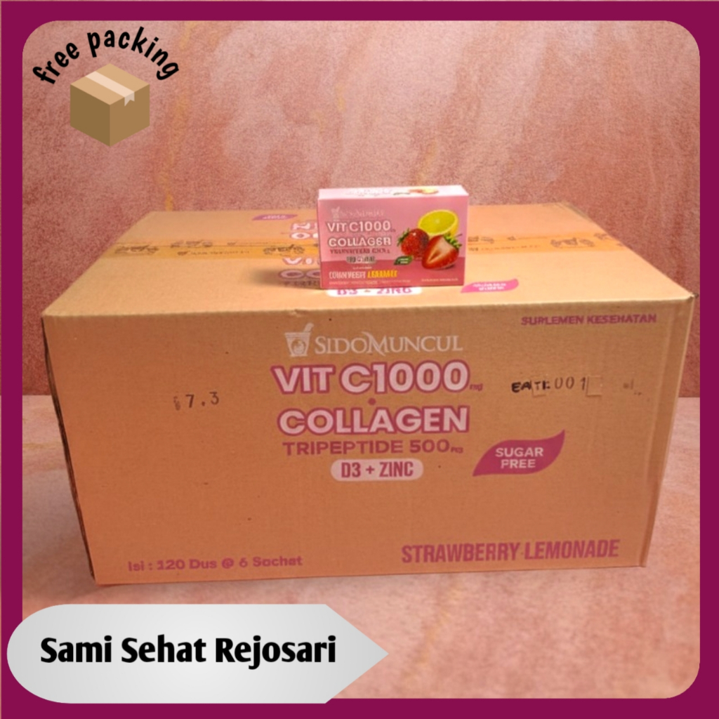 1 KARTON ISI 120 BOX SIDOMUNCUL C1000 COLLAGEN Tripeptide 500mg + Vit C 1000mg @6 Sachet (untuk kese