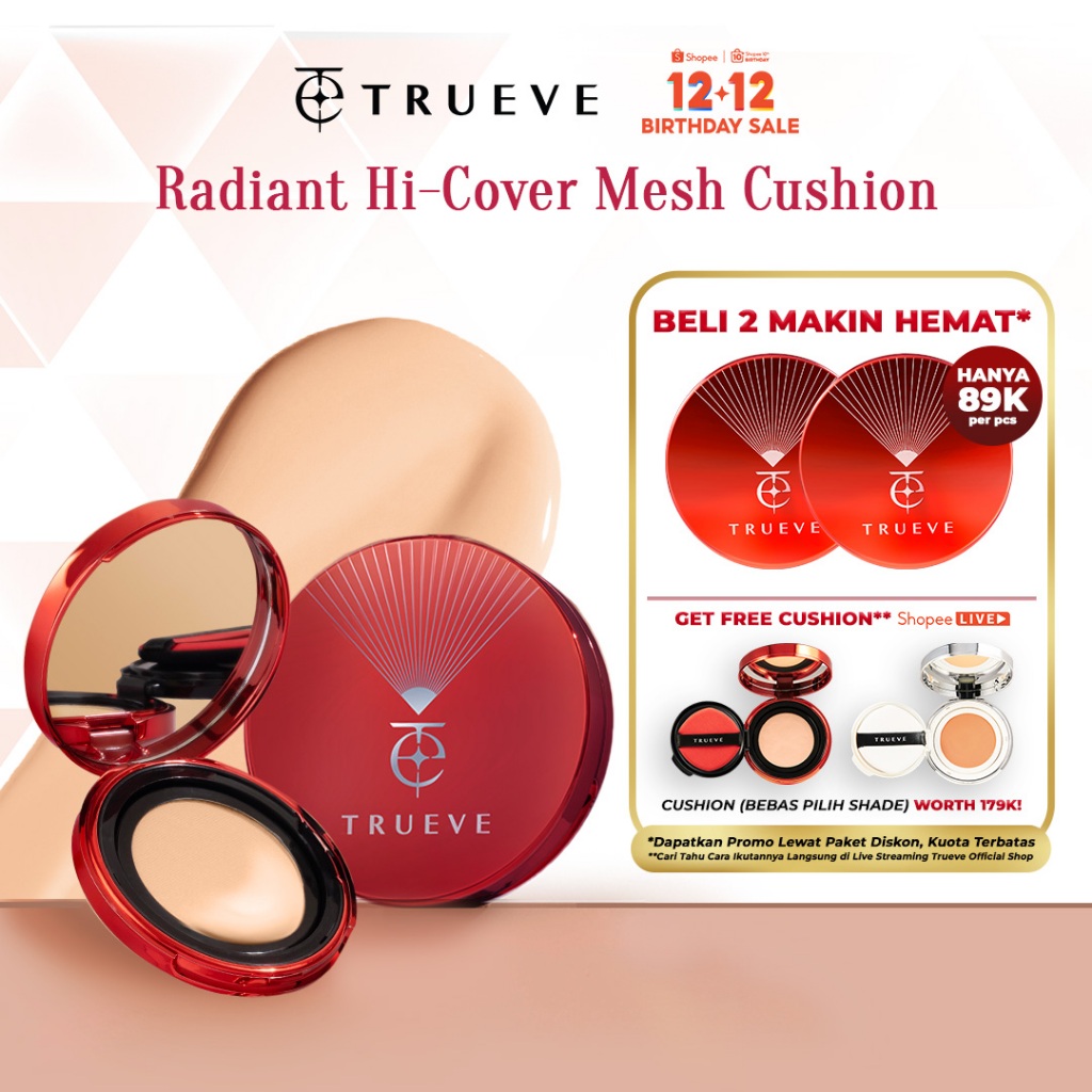 TRUEVE Radiant Hi-Cover Mesh Cushion - High Coverage Tahan Lama, Minim Oksidasi, Poreless Radiant Gl