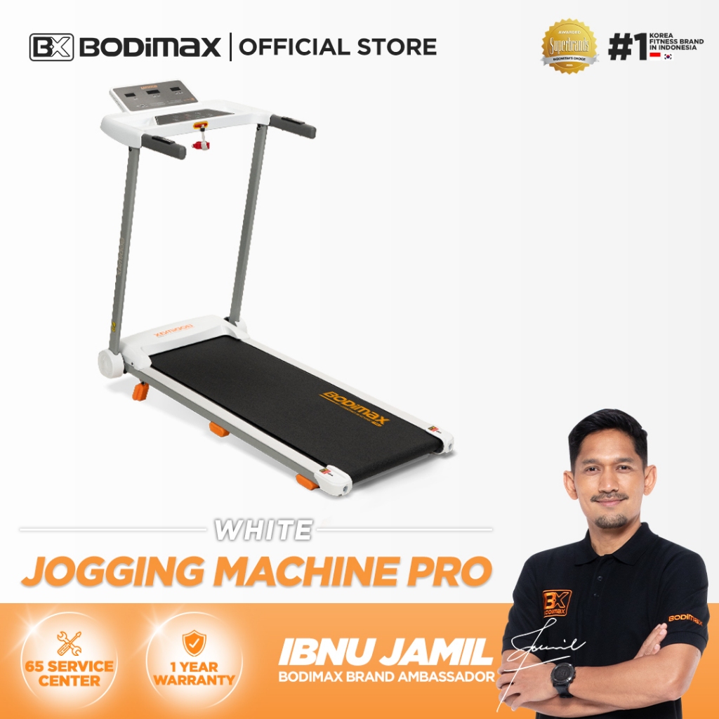 BODIMAX JOGGING MACHINE PRO WHITE / Treadmill 10KM / Incline / Sensor Jantung / Speaker Musik