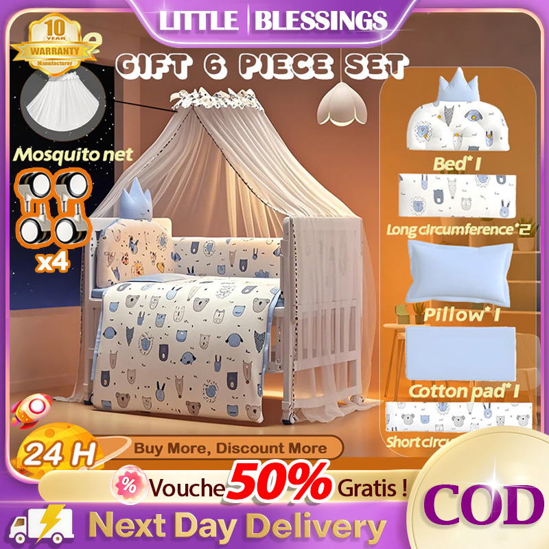 GRATIS Kelambu + Kasur Box Bayi Tempat Tidur Bayi 0-12 Tahun Box Bayi Multifungsi Kayu Solid  Kayu K