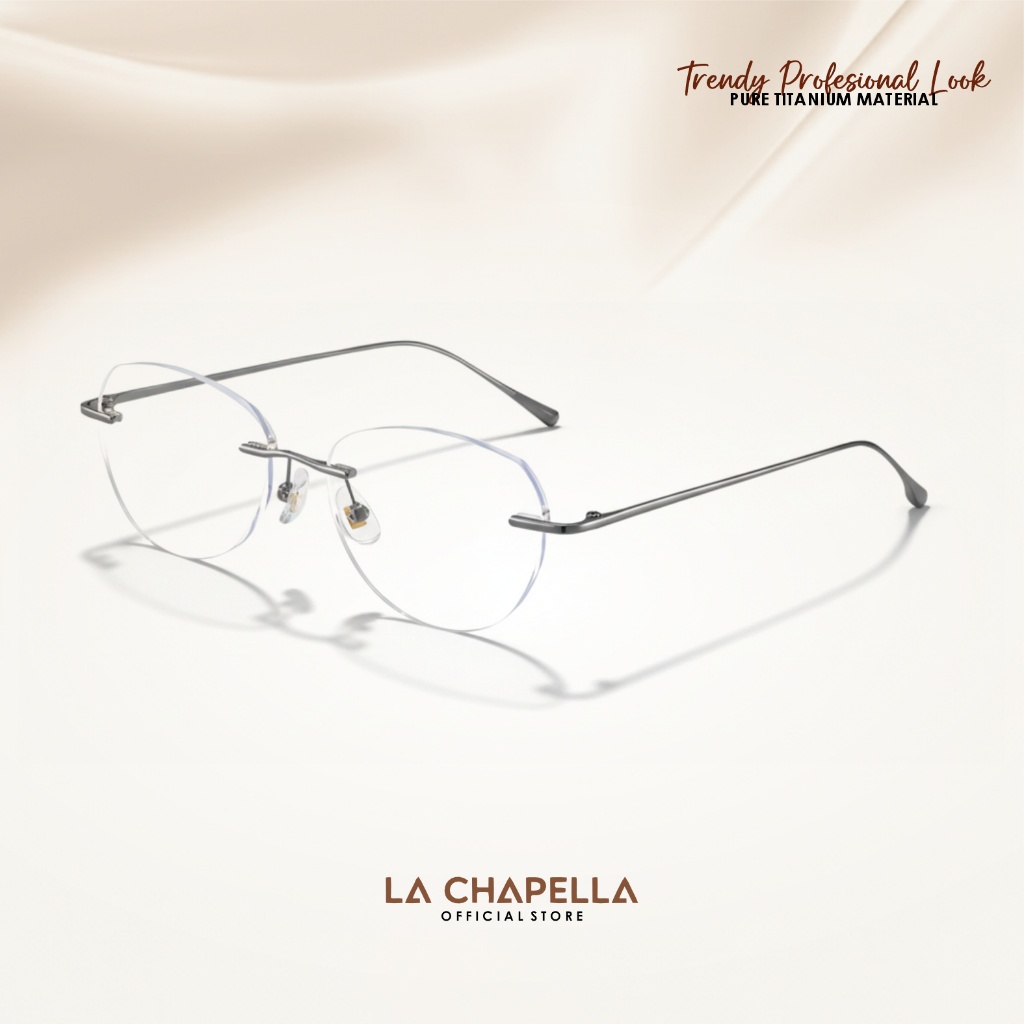 La Chapella Kacamata Minus Anti Radiasi Blueray Photocromic Frame Titanium Metal Rimless Silhouette 