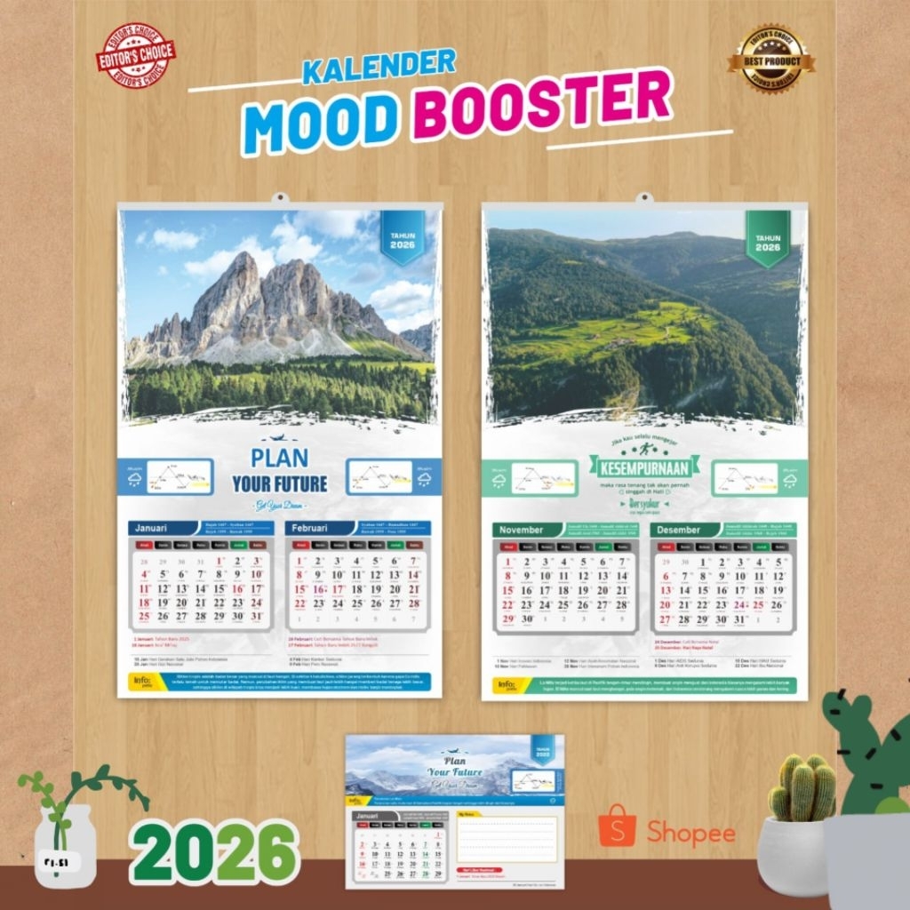 Kalender Dinding 2026 Aesthetic Pemandangan dan Kuote Kata Bijak Quotes Menginspirasi Mood Booster