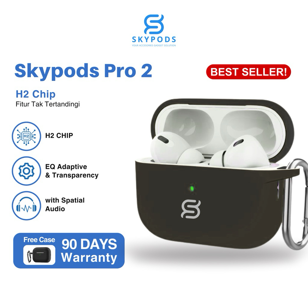 [BEST SELLER] SkyPods TWS Pro 2 H2 Chip Adaptive EQ Clear Sound Fast Pairing Charging Case + Silicne
