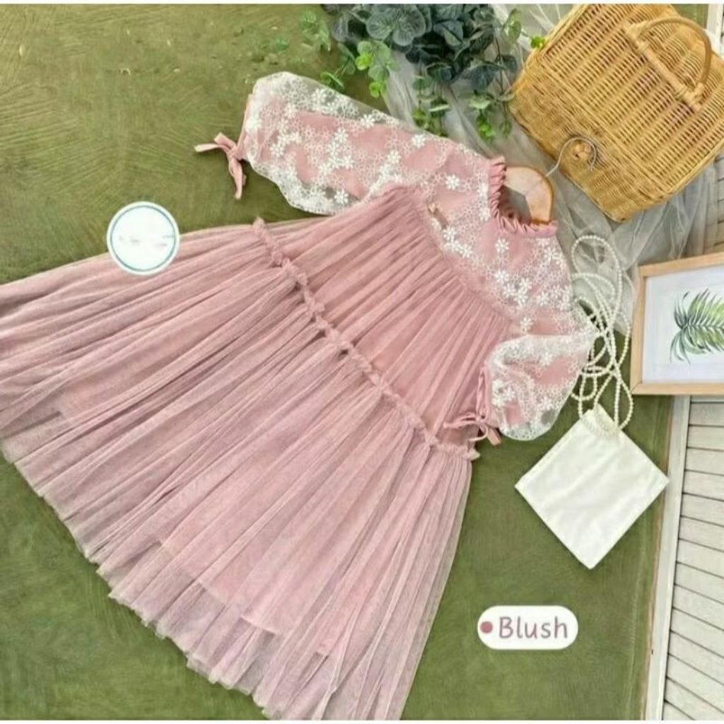 GAMIS ANAK TERBARU HANANIA KIDS DRESS GAMIS LEBARAN KEKINIAN BAHAN SYAKILA MIX BURKAT TILE  GAUN KON