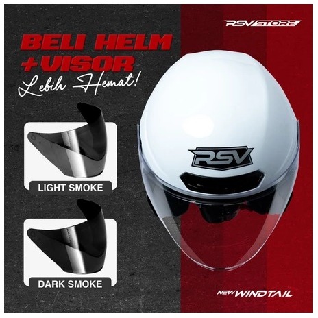 (Bundle) Helm RSV New Windtail Series + Extra Visor Warna (Smoke/Dark) – Half Face Unisex RSV