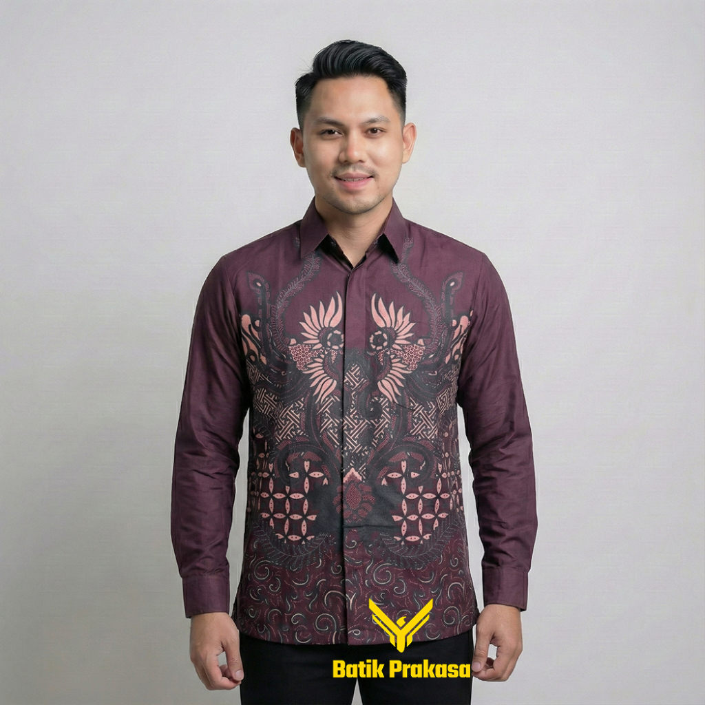 Kemeja Batik Pria 1243 Baju Lengan Panjang Slimfit Lapis Furing Batik Prakasa Motif Dahayu kode 1243