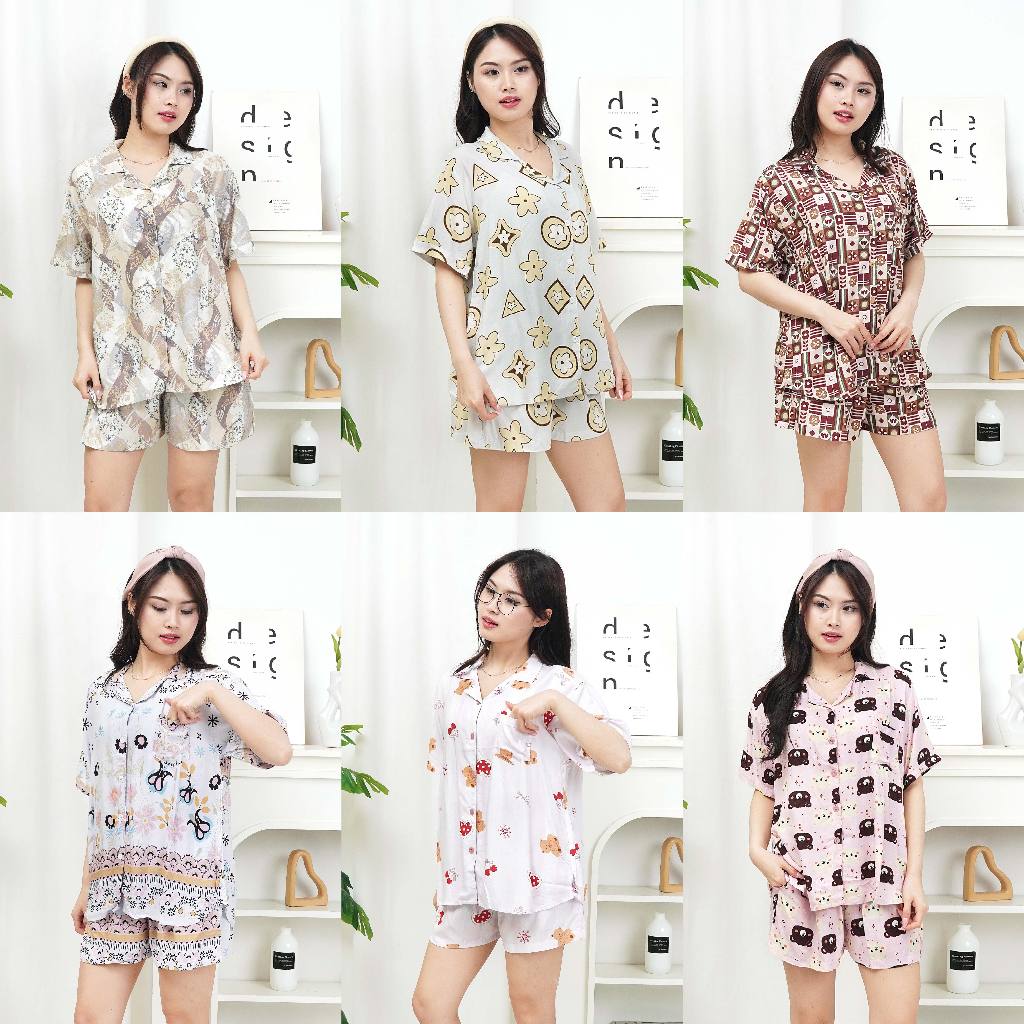 BEATRIX 1 - Set Piyama Lengan Pendek Celana Pendek Premium Wanita | Baju Tidur Rayon Busui Bumil Fri