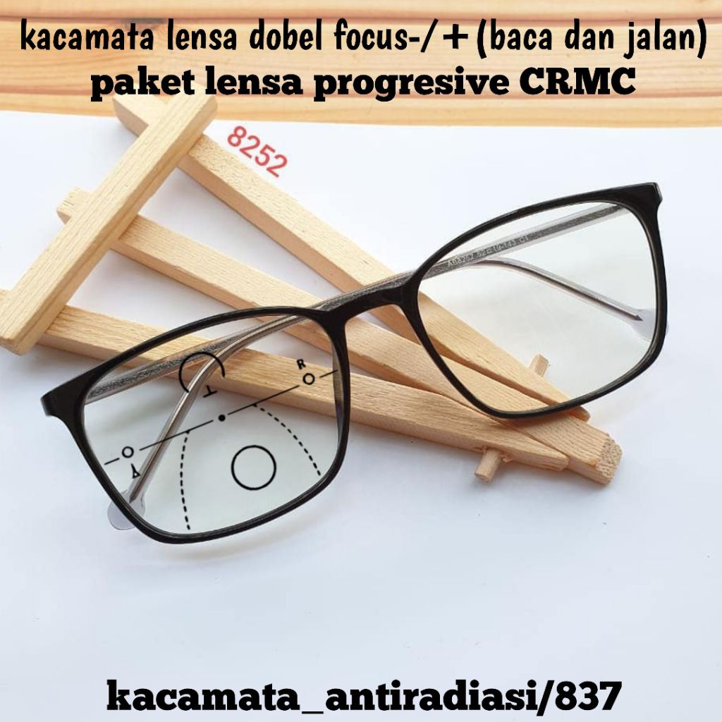 kacamata pria/wanita :8252 paket kacamata lensa progresive crmc (baca dan jalan )