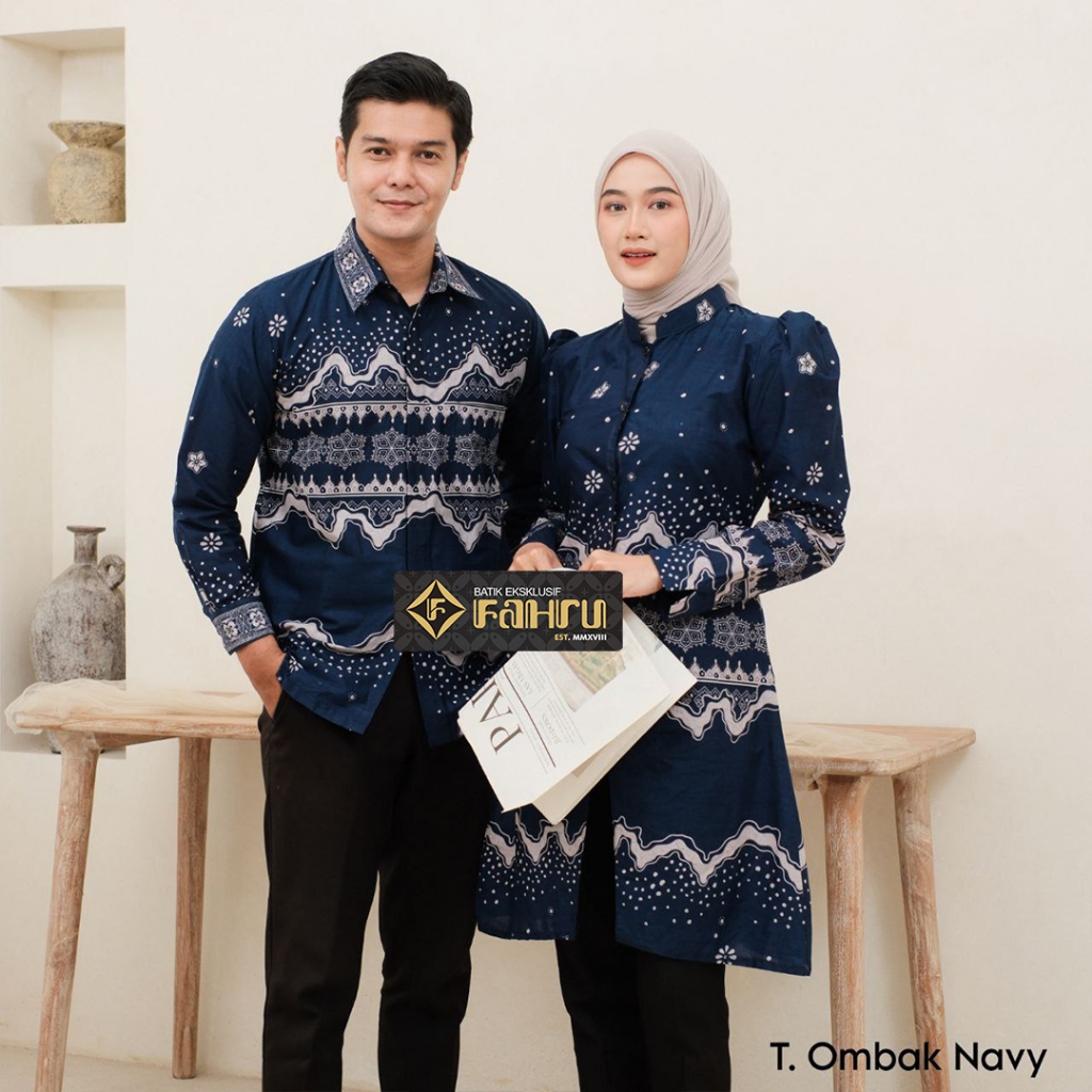 FAHRUBATIK - Motif OMBAK - Batik Model Tunik PUFF OP blus  Kemeja Hem - Batik Nyaman Pria Wanita Cou