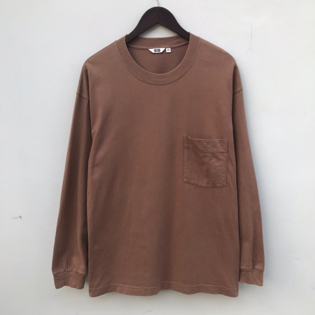 Kaos by Uniqlo U Pocket Long Sleeve tee Brown XL