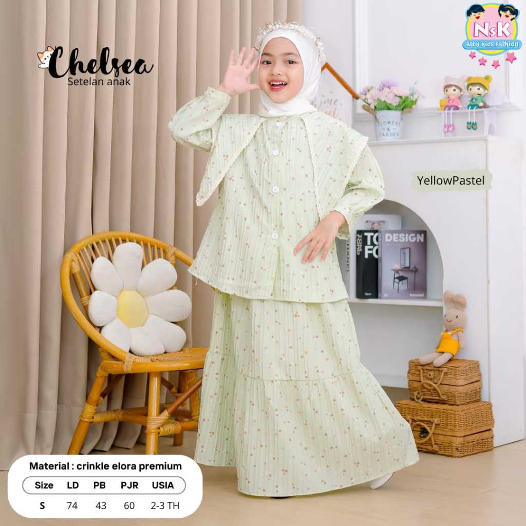 Setelan Chelsea Anak Perempuan Baju Muslim Gamis Rok Tunik Layer Original NsK Baby Kids Fashion Baha