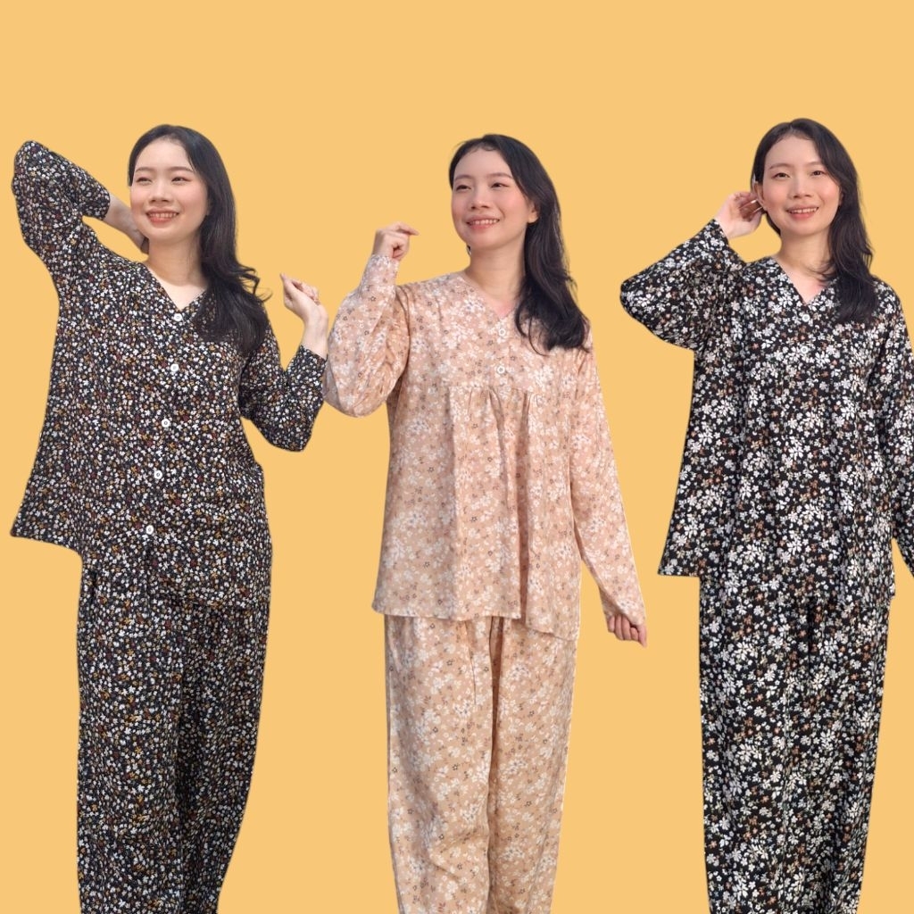 Piyama Premium Wanita Dewasa Lengan Panjang/Setelan Baju Tidur Wanita Celana Panjang Lengan Panjang 
