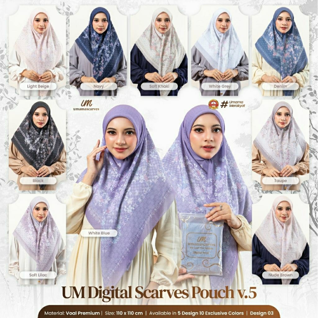 AK UM HIJAB MOTIF DIGITAL SCARVES POUCH ( 110 × 110 cm )