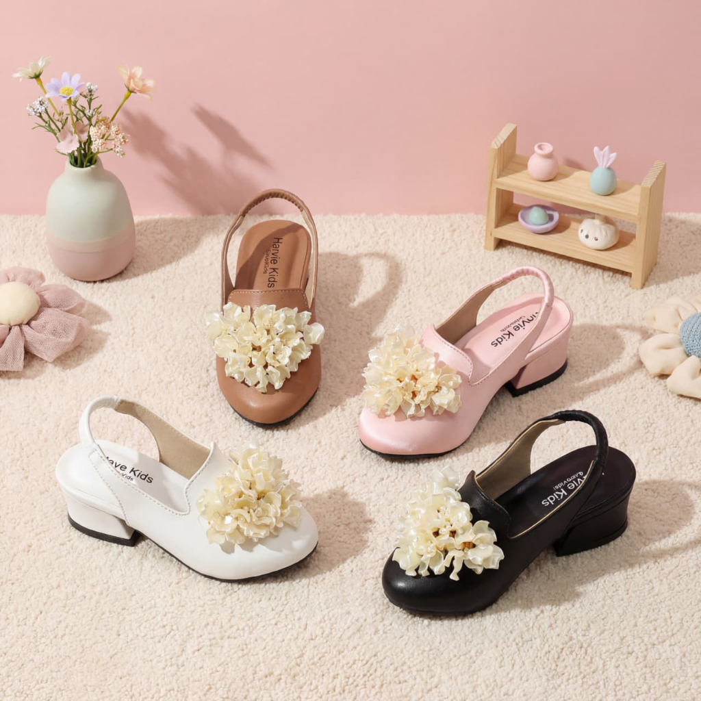 Sepatu Sendal Slop Anak Perempuan Hak Rendah Sampan Tali Motif Bunga – SendalKidz AD01