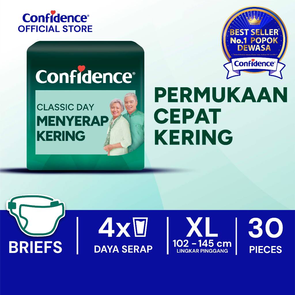 Confidence Popok Dewasa Perekat Classic Day Menyerap Kering XL30