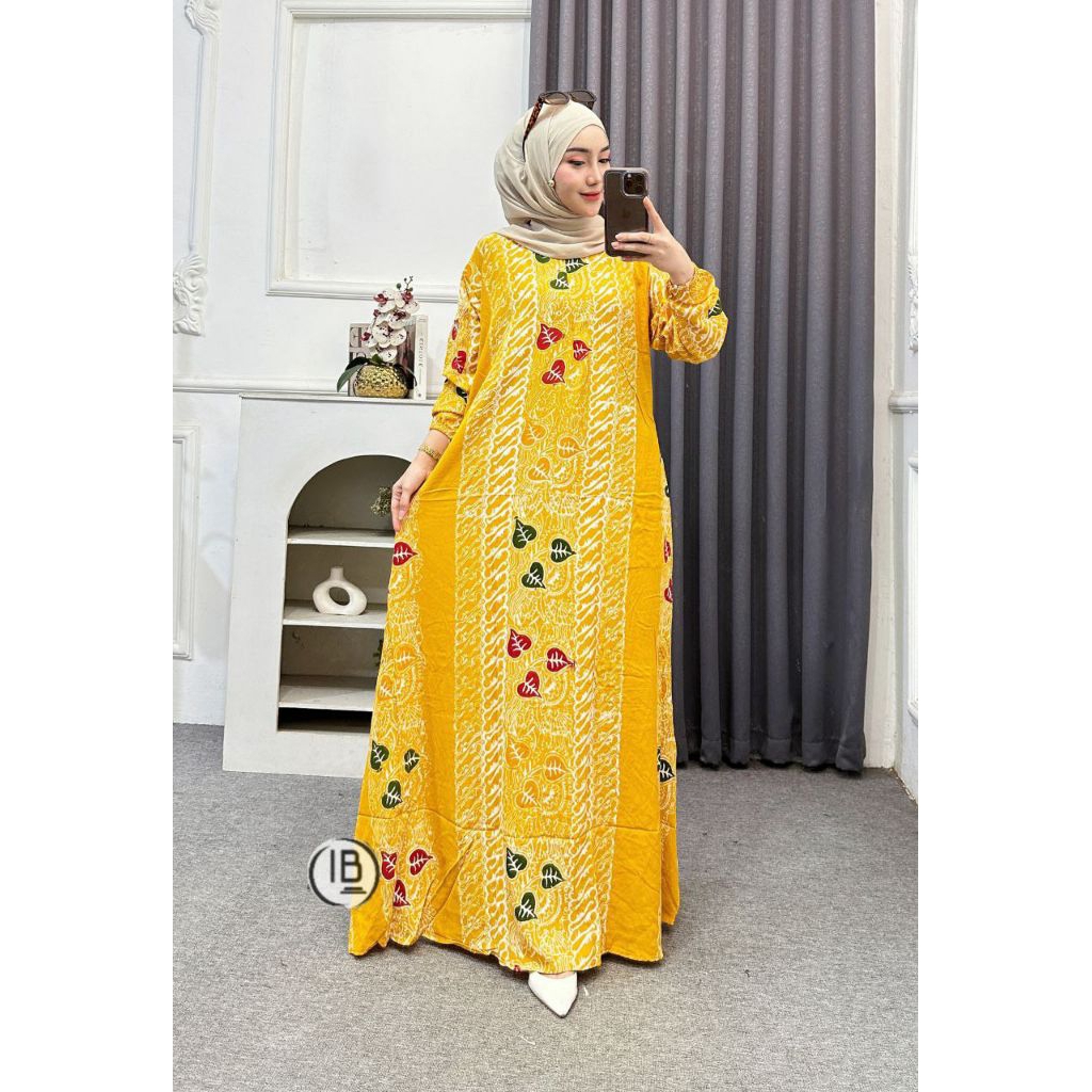 Gamis Elmira Rayon Cap Malaman Jumbo Busui Frendly - Resleting ada tali Samping