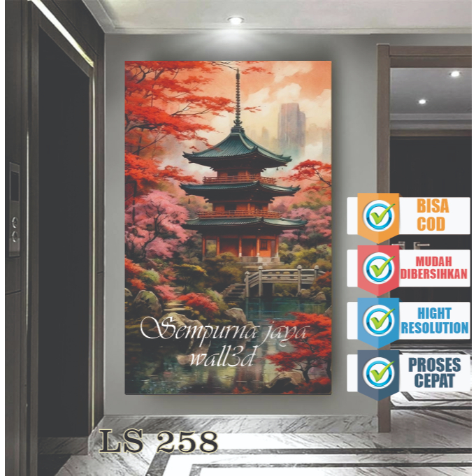 Stiker Dinding 3D Sakura Vinyl Elastis Tempel / Wallpaper Sticker Bunga Sakura Dinding Ruang Tamu 3D