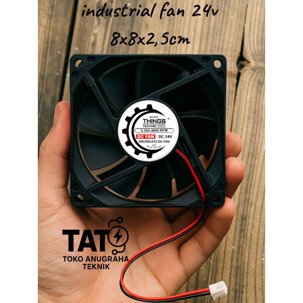Fan Industri Kipas DC 24V / 12V 8x8cm Tebal 2.5cm – High Speed Brushless Cooling Fan