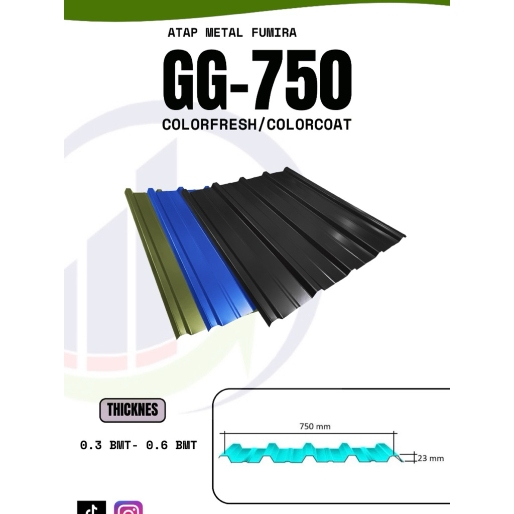 Fumira ATAP FUMIRA GG-750 COLORFRESH COLORCOAT Gelombang Trapesoidal Variatif Kuat & Dekoratif 0.3 B