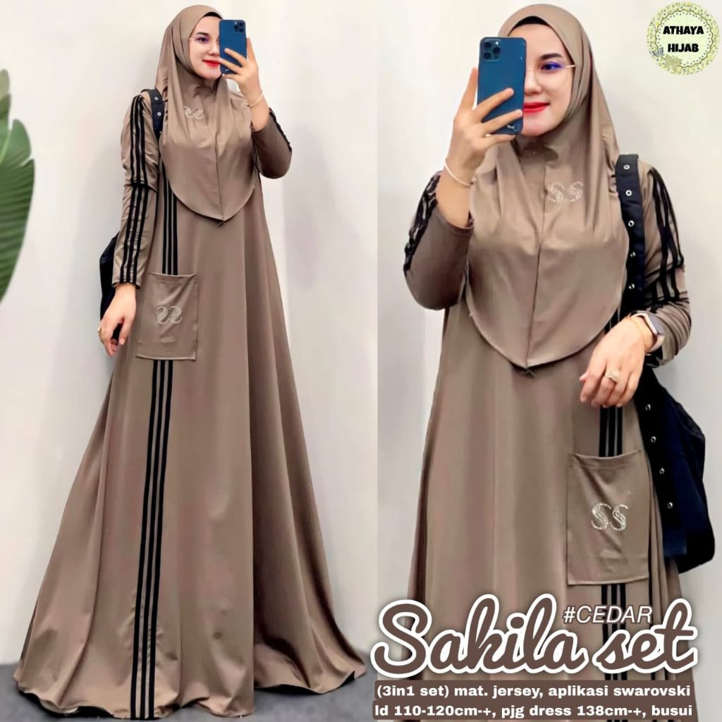 Sakila Set Gamis Jersey Jumbo LD120 Aplikasi Swarovski PJ138 By Athaya Hijab