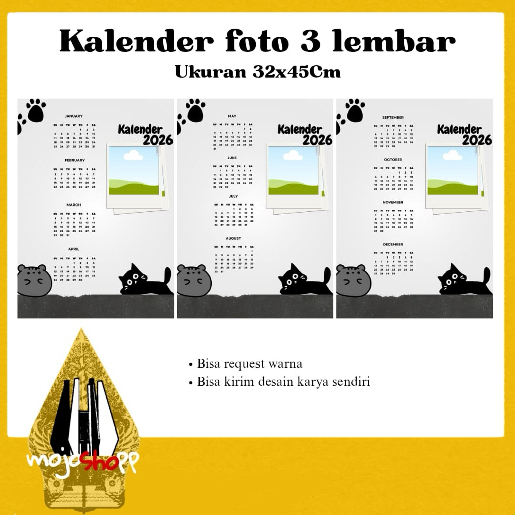 kalender dinding / kalender foto / kalender custom foto / kalender 3 lembar