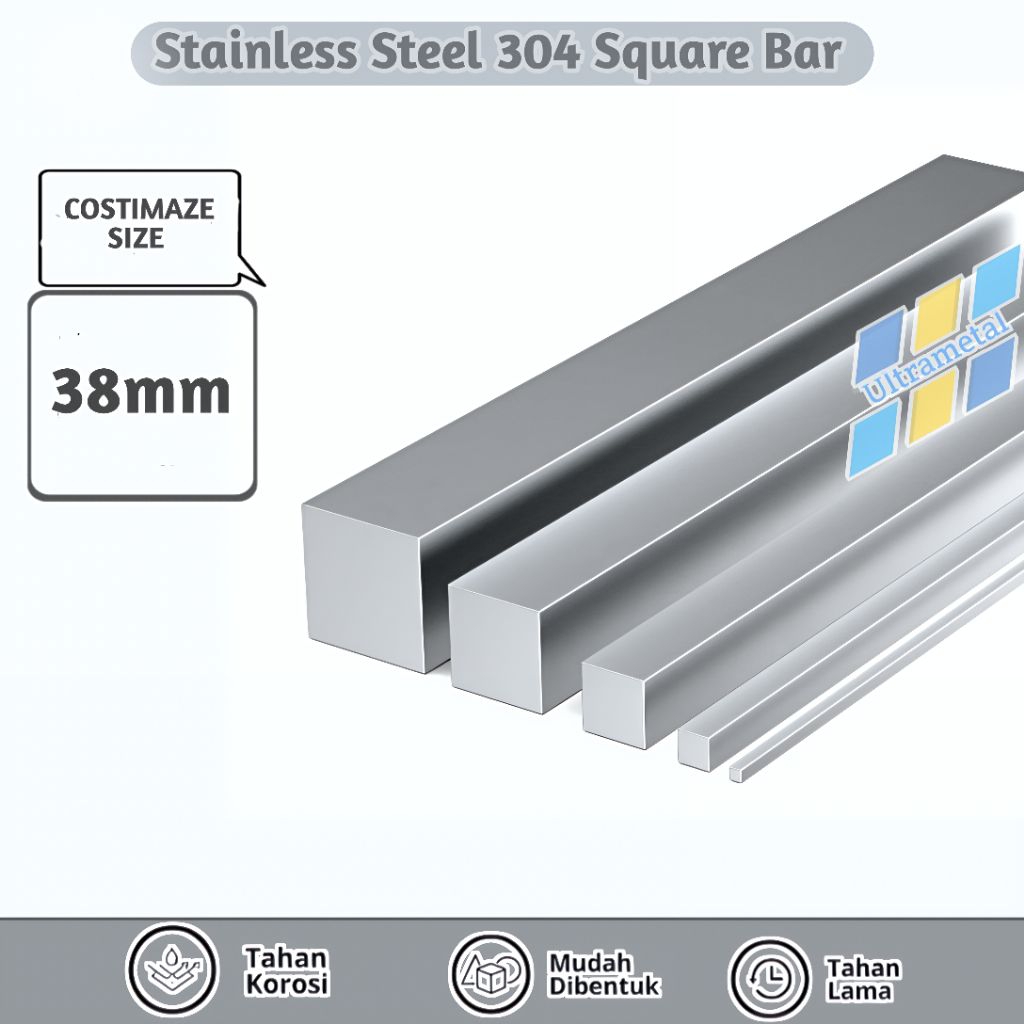 AS STAINLESS 304 SEGI EMPAT | 38MM X 38MM PER 1CM | AS SS304 KOTAK