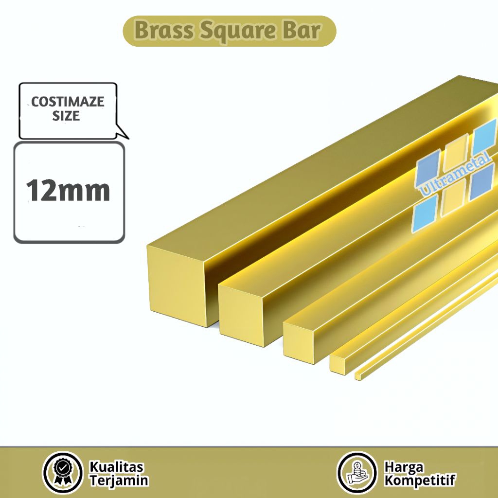 AS KUNINGAN SEGI EMPAT | 12MM X 12MM PER 1CM | AS KUNINGAN KOTAK