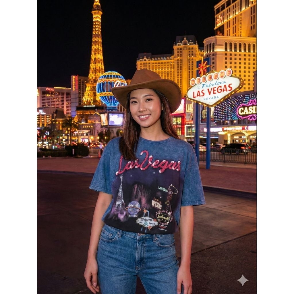 (Kaos Branded) Zara Women's "Las Vegas City Icons" Vintage Washed Tiedye Tee