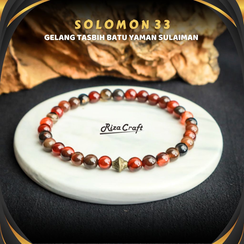 SOLOMON 33 Gelang Tasbih 33 Butir Pria Wanita Batu Kristal Yaman Sulaiman Habasyi Merah Madu Aesthet