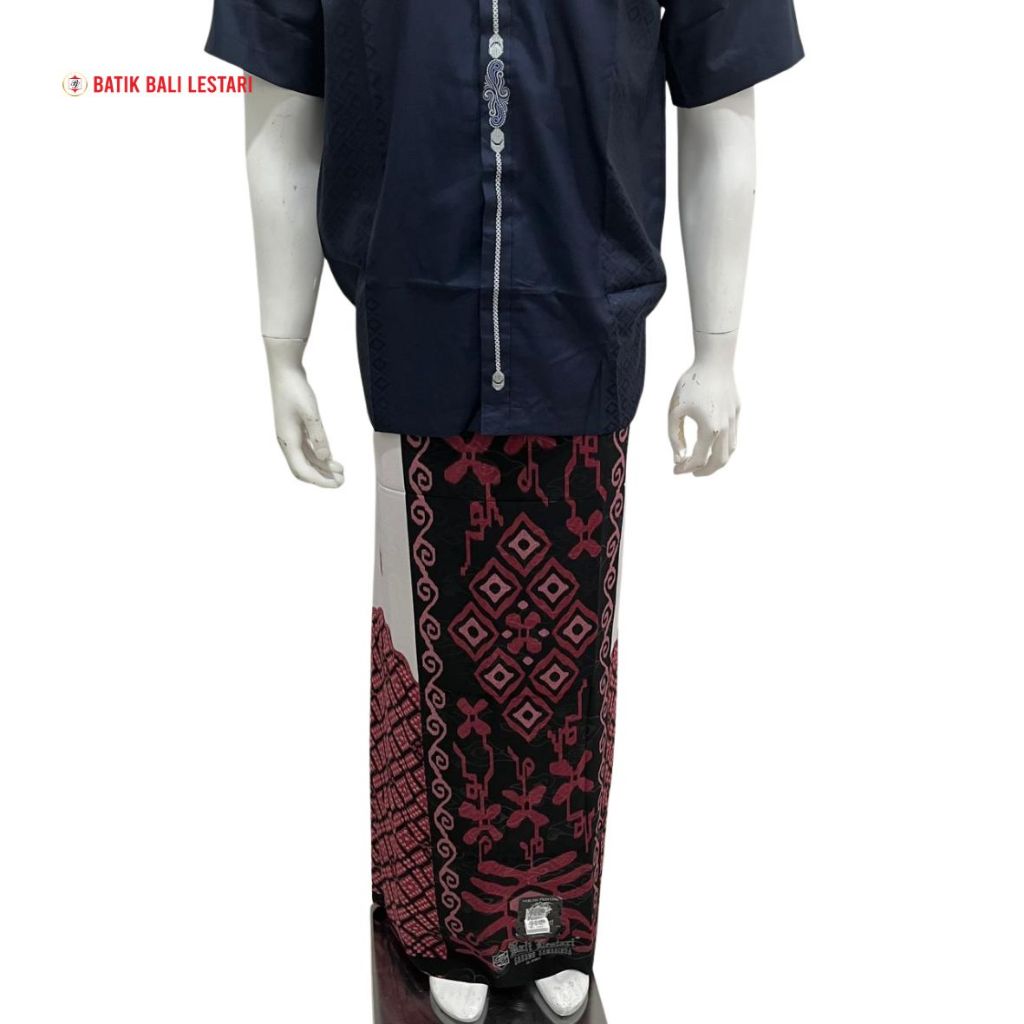 Batik Bali Lestari Sarung Samarinda Harum Cendana Dasar Putih, Hitam Pink Tua (SR0401)