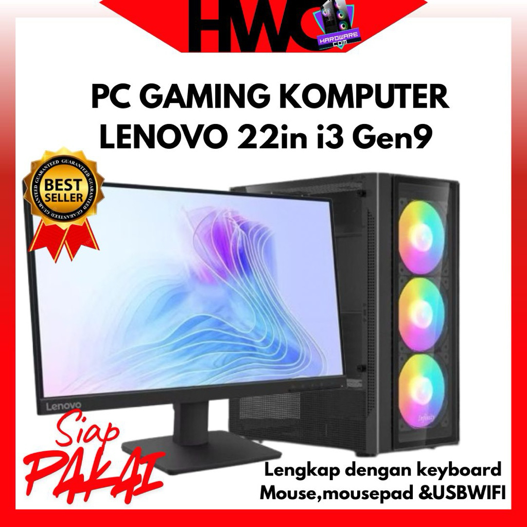 komputer game set led lenovo 22in core i3 gen9