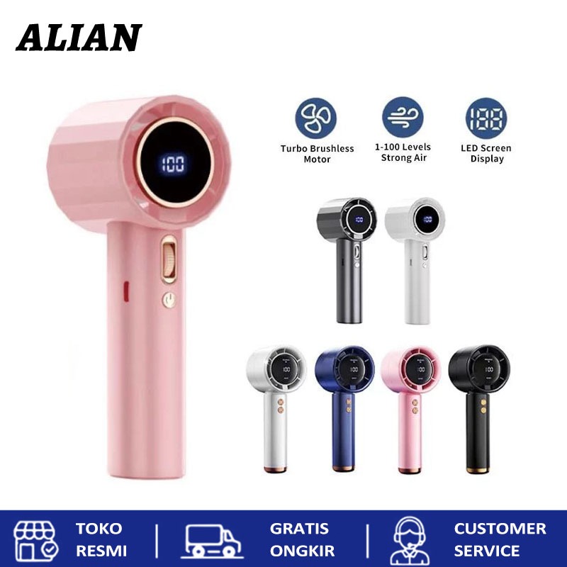 ALIAN Kipas Angin Portable Mini Kuat Kecepatan Angin Tampilan LED Baterai Berkapasitas Besar Masa