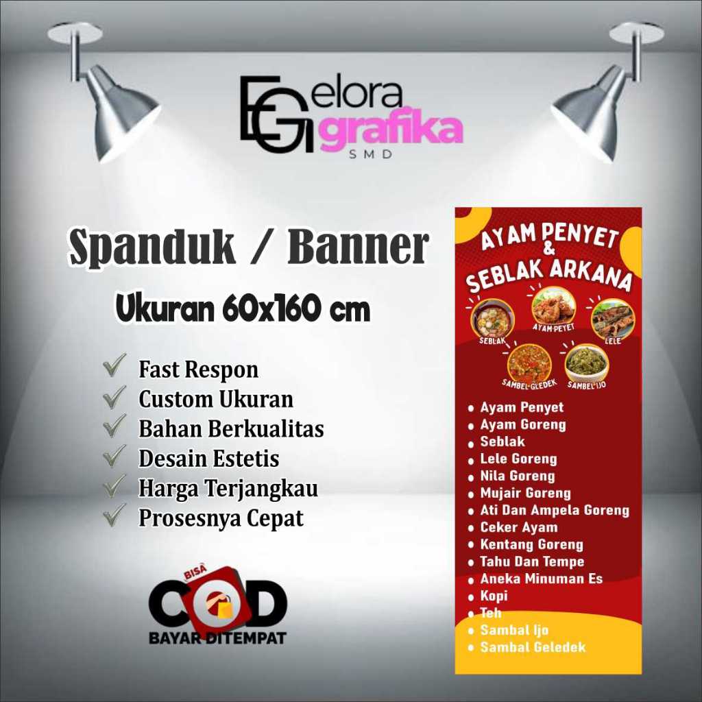 Spanduk Banner Ukuran 60x160 Cm Ayam Penyet & Seblak Free Custom Desain