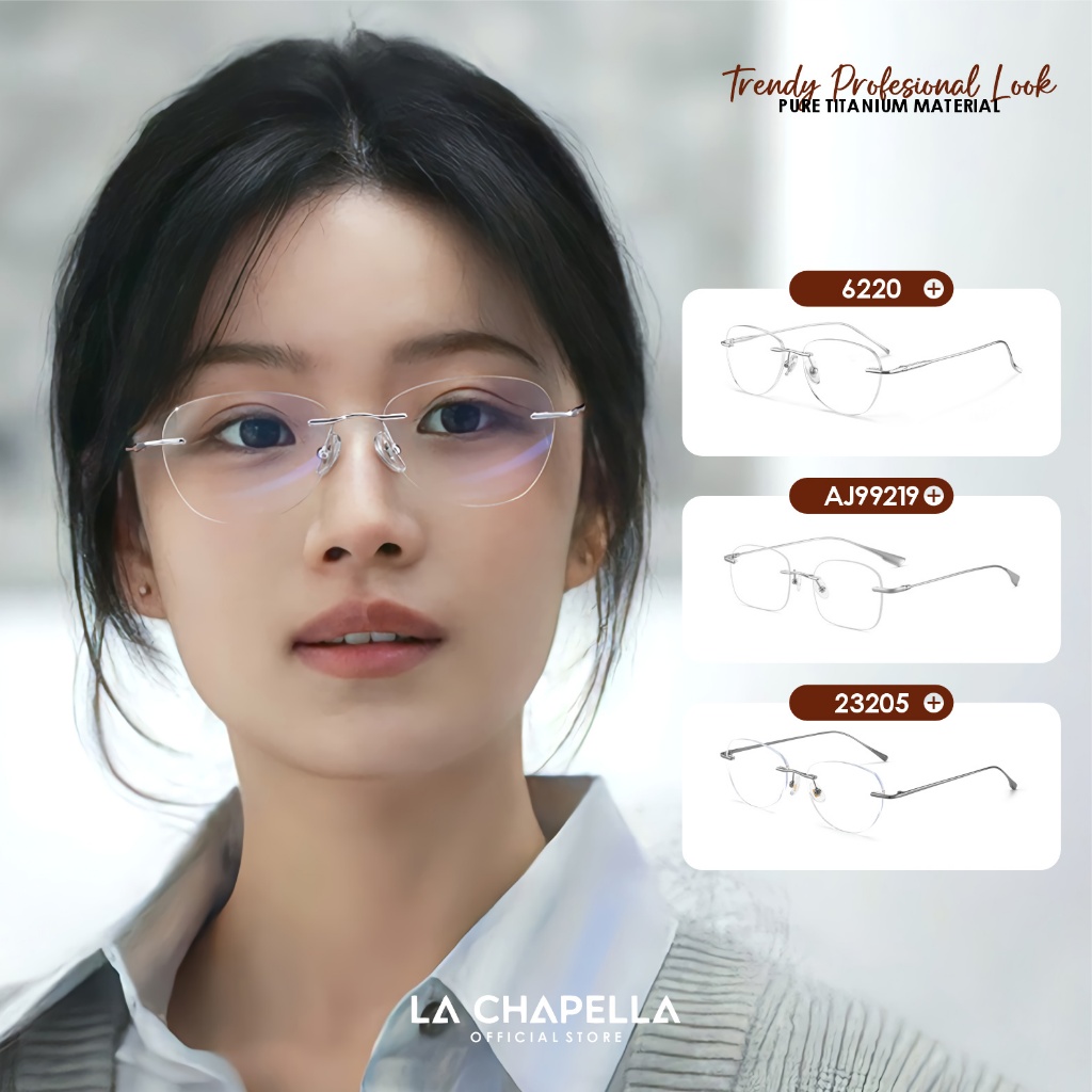 La Chapella Kacamata Minus Titanium Metal Wanita Anti Radiasi Blueray Photocromic Frame Rimless Silh