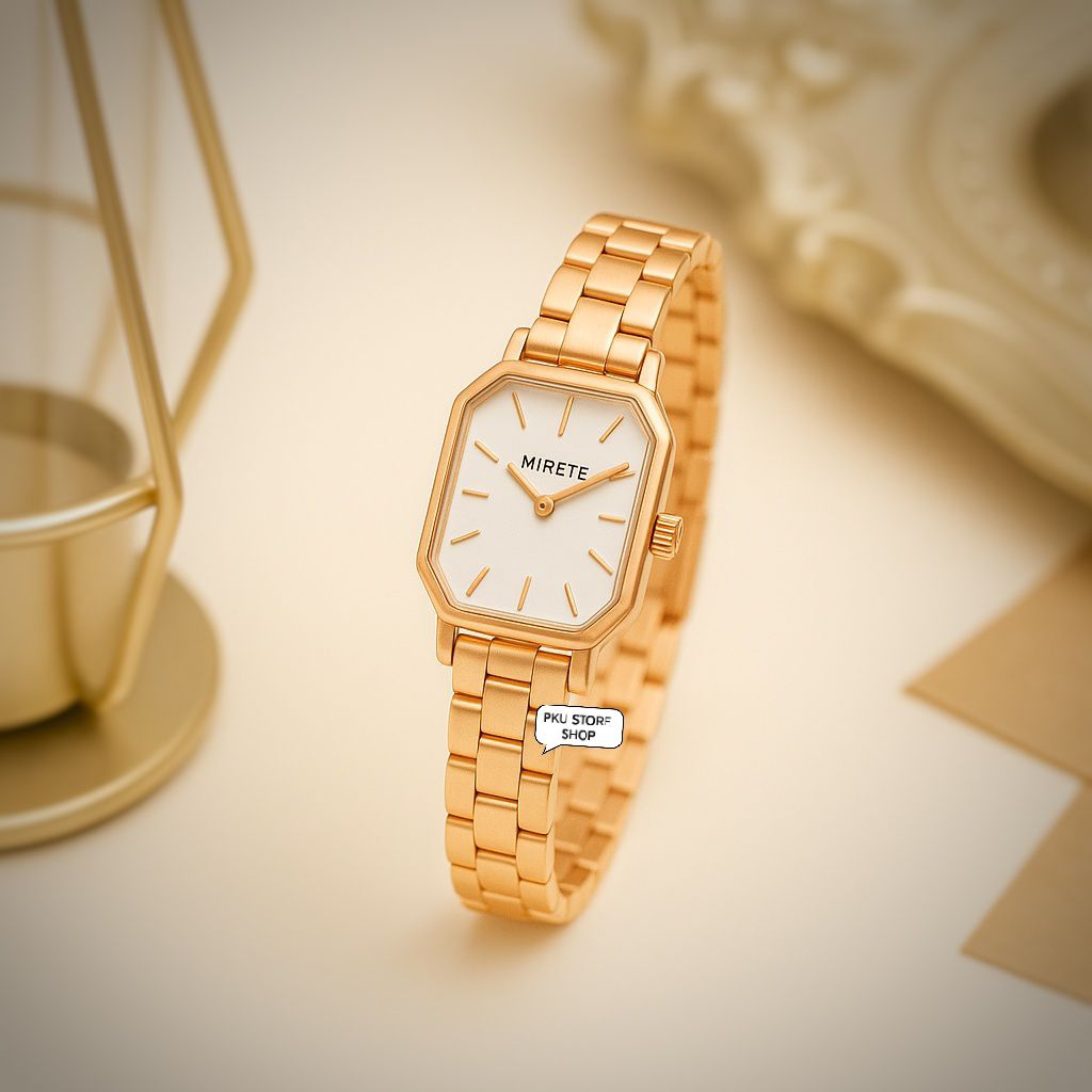 Jam Wanita MIRETE Kotak Stainless Steel Minimalis Elegan