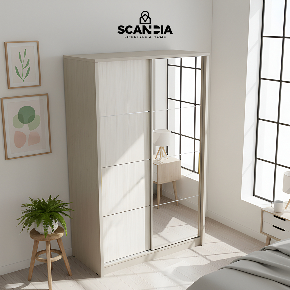 SCANDIA Poven Wardrobe Sliding 119,4X59X200 Taupe - Lemari Lemari Modern Lemari Besar Minimalis Tero