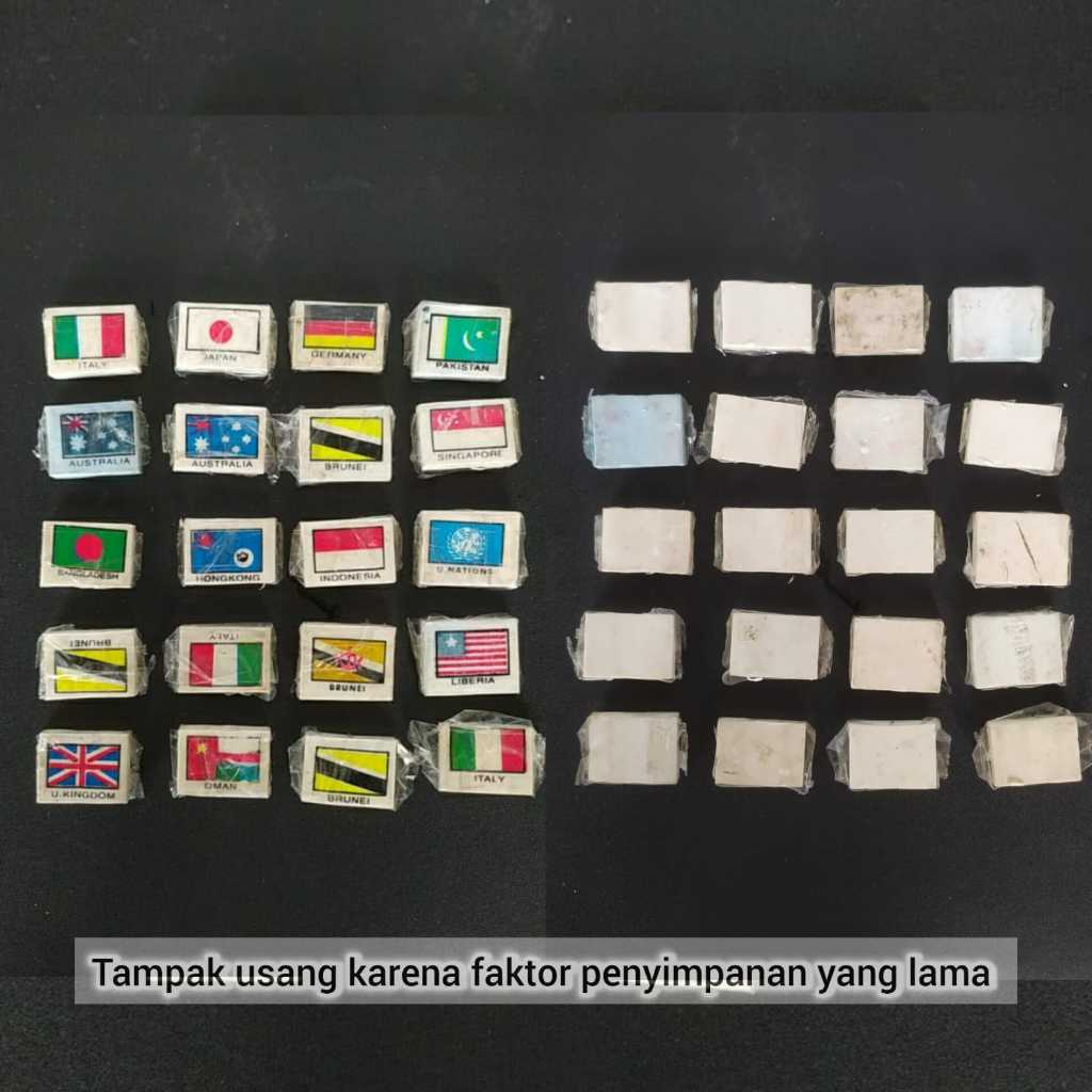 [ DAPAT 20PCS ] KOLEKSI PRODUK JADUL STIP / PENGHAPUS GAMBAR BENDERA NEGARA TAHUN 90AN LAWAS ASLI