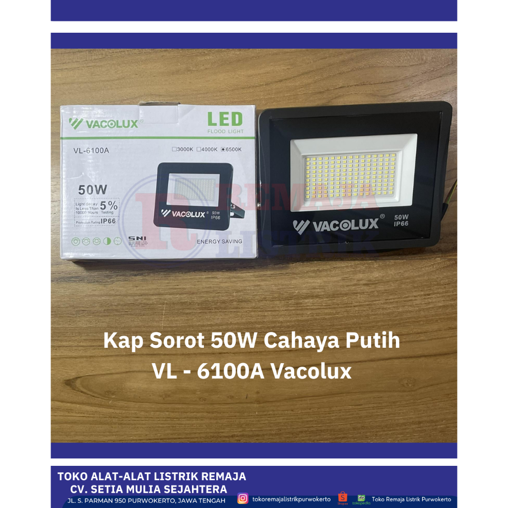 Kap Sorot / Lampu Tembak 50W Cahaya Putih VL - 6100A Vacolux IP - 65
