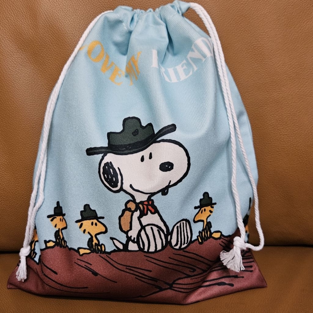 Snoopy Pouch Serut Kain kantong serut Kecil dan Medium tempat penyimpanan serbaguna Ready New