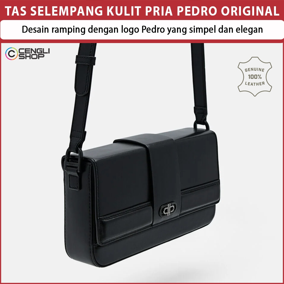 TAS SELEMPANG KULIT PRIA PEDRO ORIGINAL SLING BAG BRANDED DESAIN RAMPING LOGO PEDRO SIMPEL ELEGAN HI