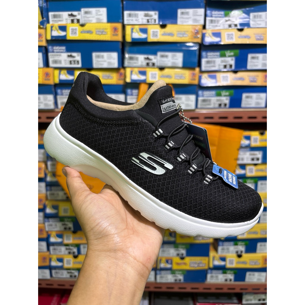 SIZE 36,37,38 SEPATU SKECHERS ROSEATE 8730014BKW SLIP ON HITAM PUTIH WOMAN ORIGINAL