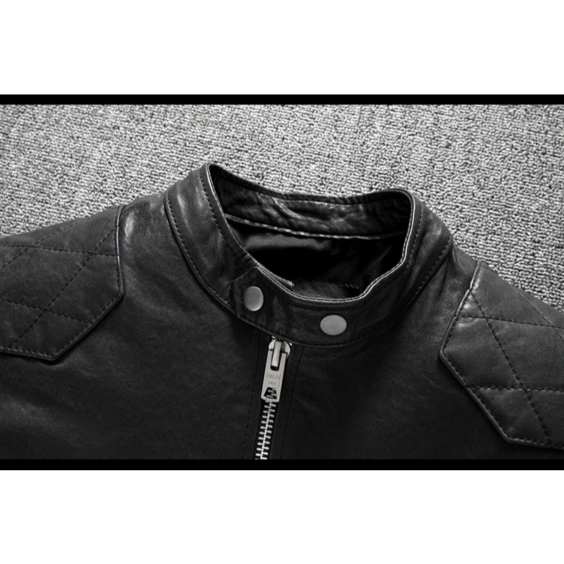 Jaket Kulit Biker Klasik Pria - 100% Kulit Domba Asli Slim Fit dengan Quilted Panel
