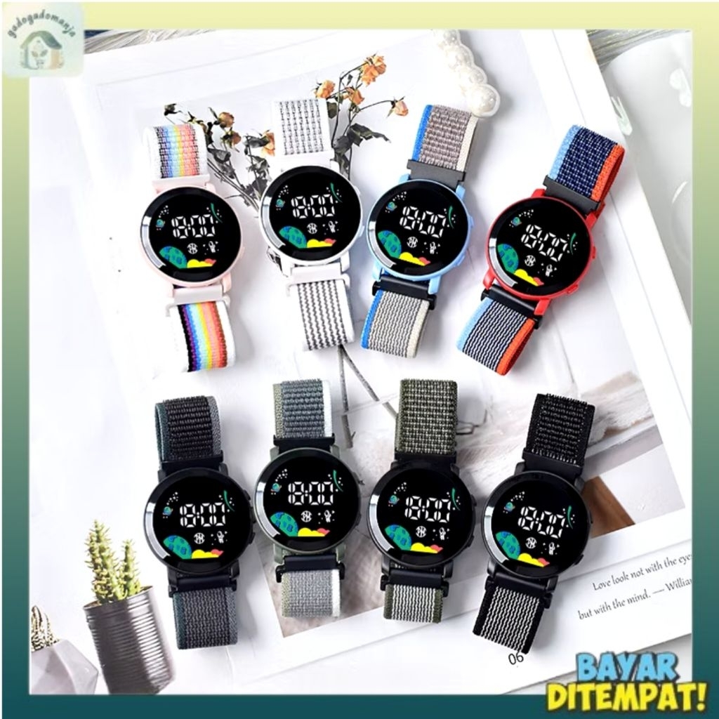 J202 Jam Tangan LED Jam Tangan Kanvas Jam bulat Digital Watch Strap Kanvas