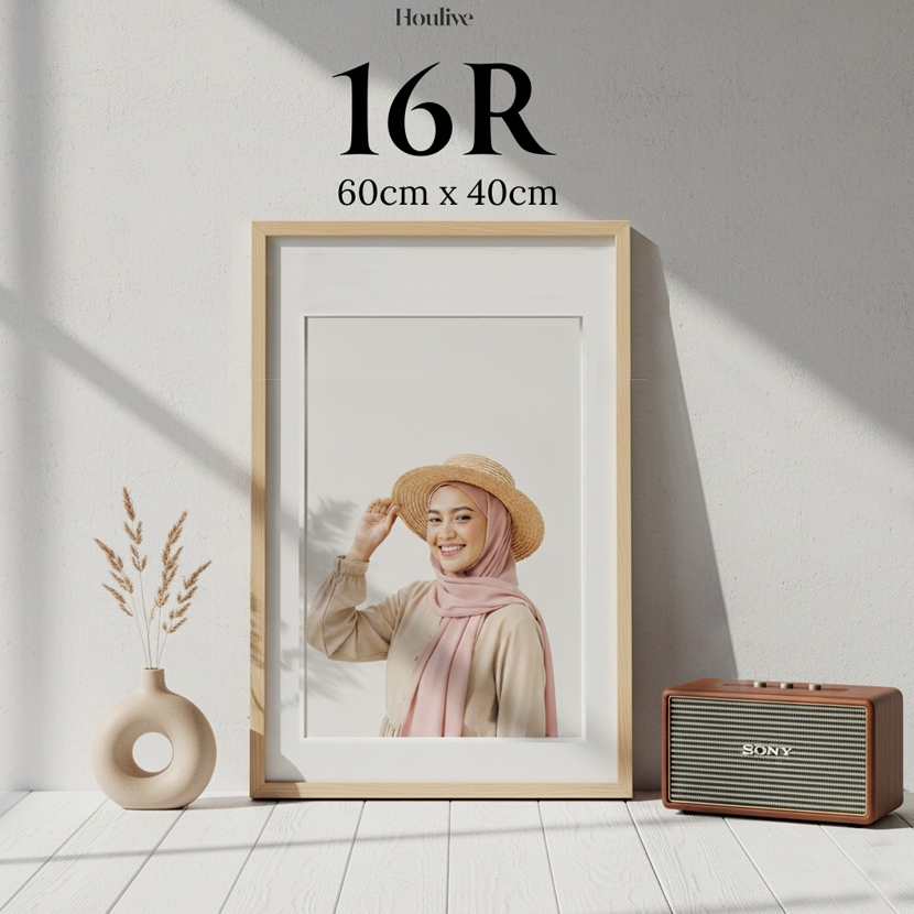 Houlive - Pigura Bingkai Foto Minimalis Ukuran 16R 60cm x 40cm Kayu Pinus